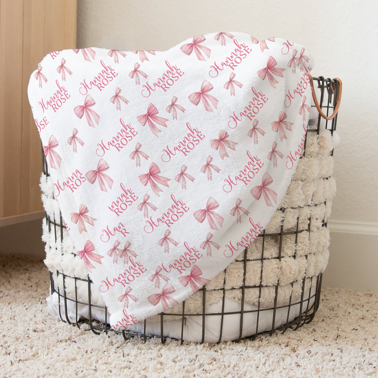 Personalized Pink Bow Baby Girl Blanket