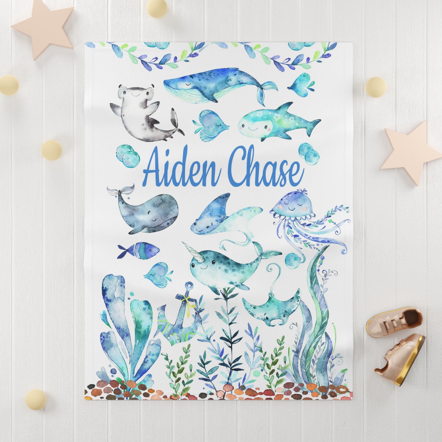 Personalized Sea Animals Under The Sea Baby Blanket