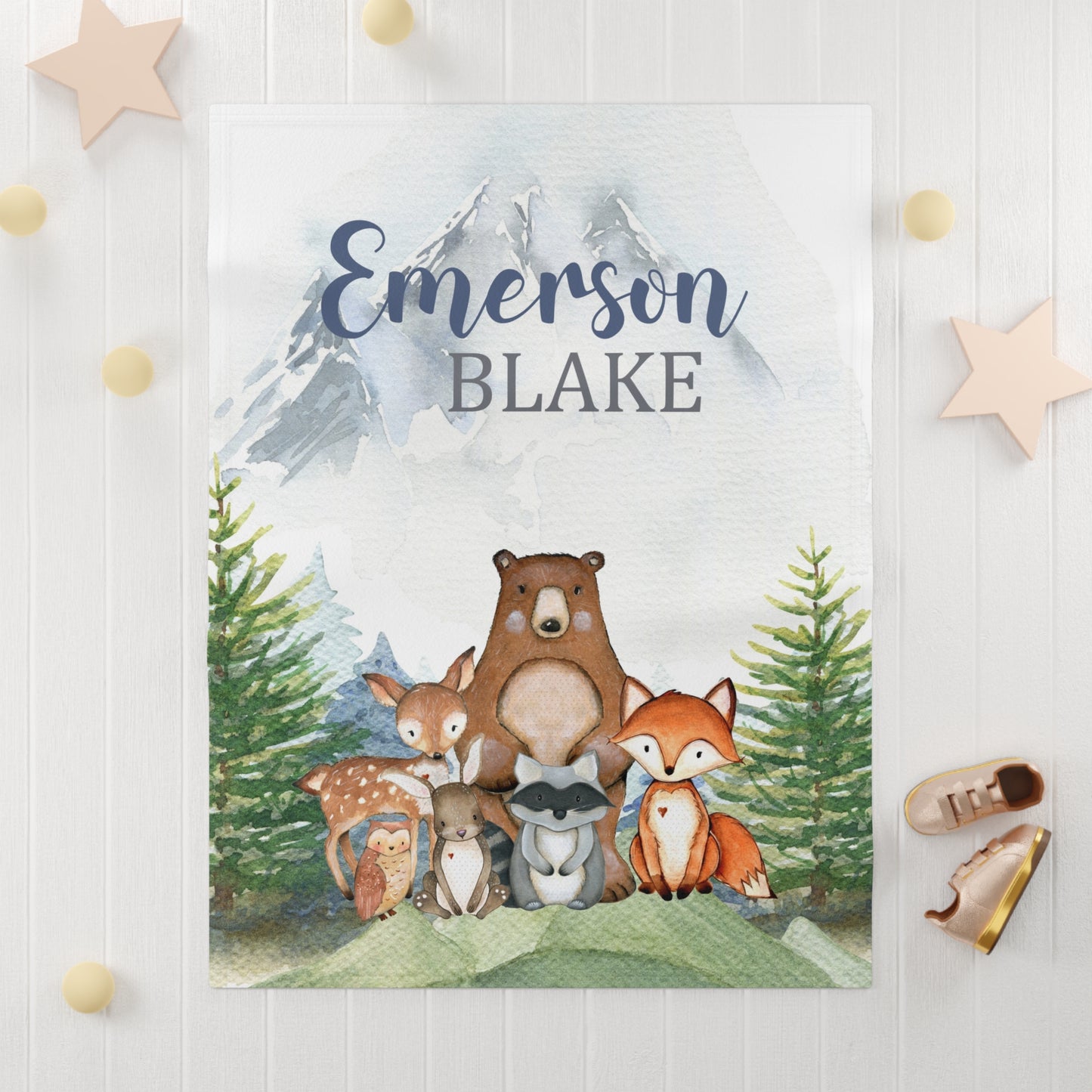 Woodland Animals Baby Blanket with Trees