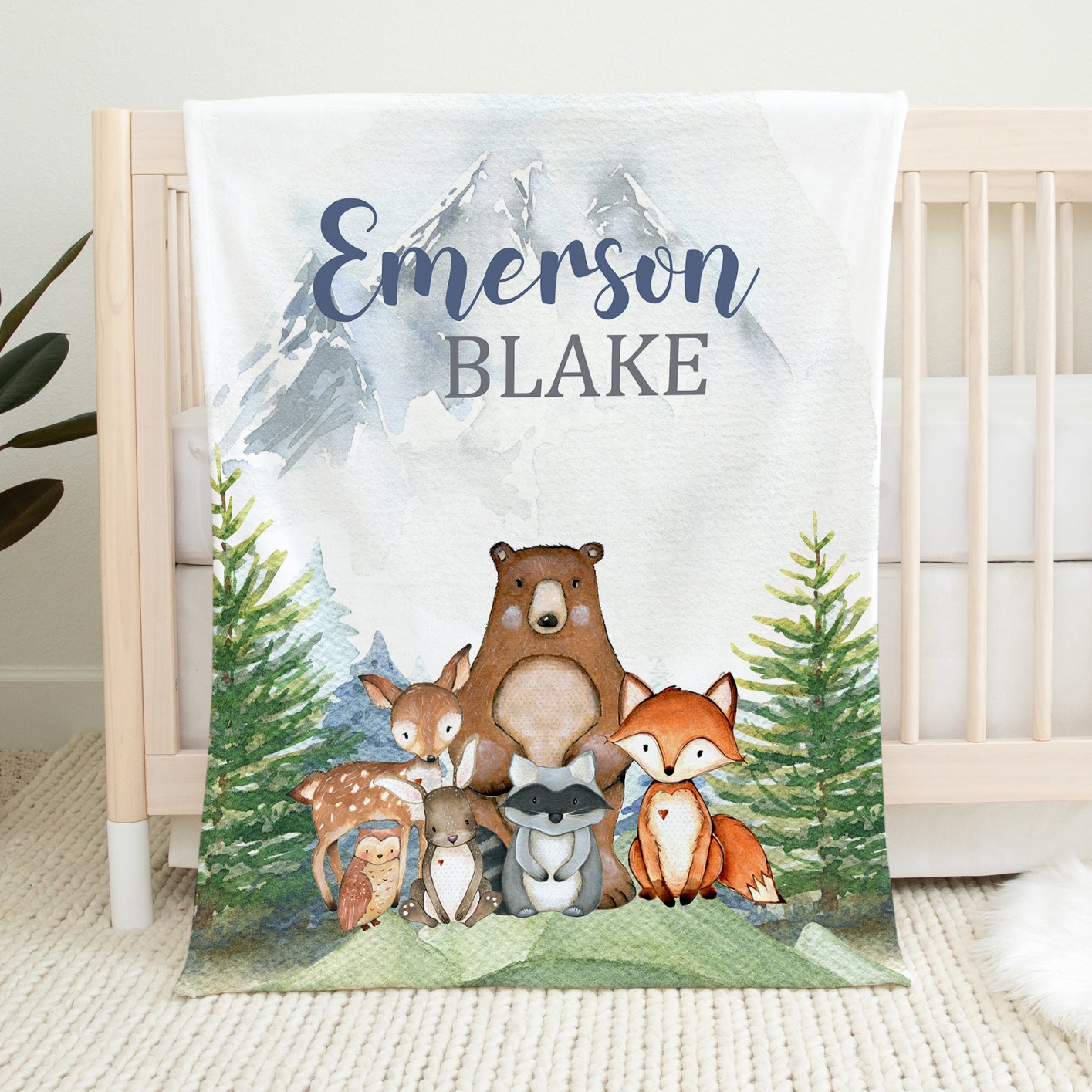 Woodland Animals Baby Blanket with Trees