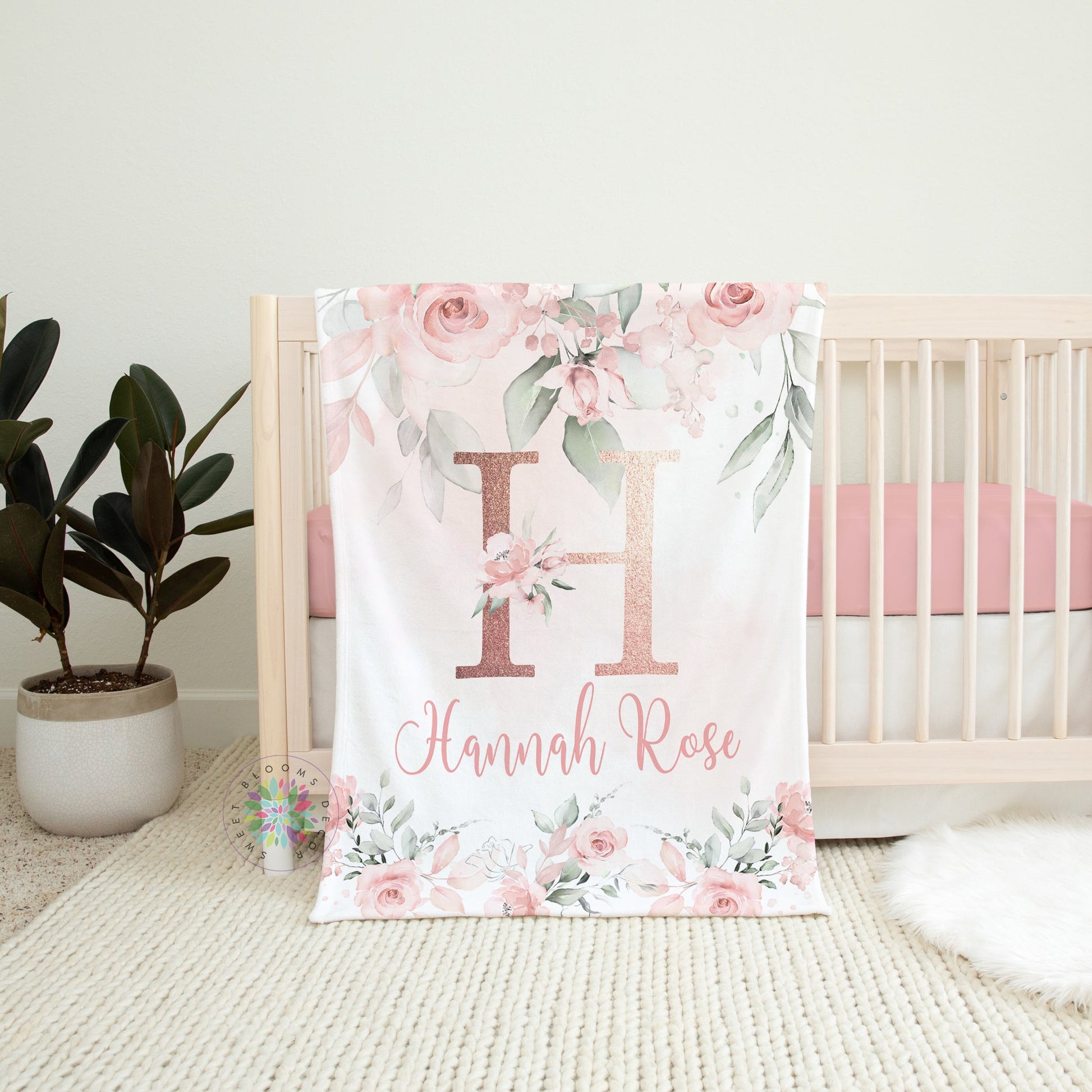 Blush Pink Floral Blanket