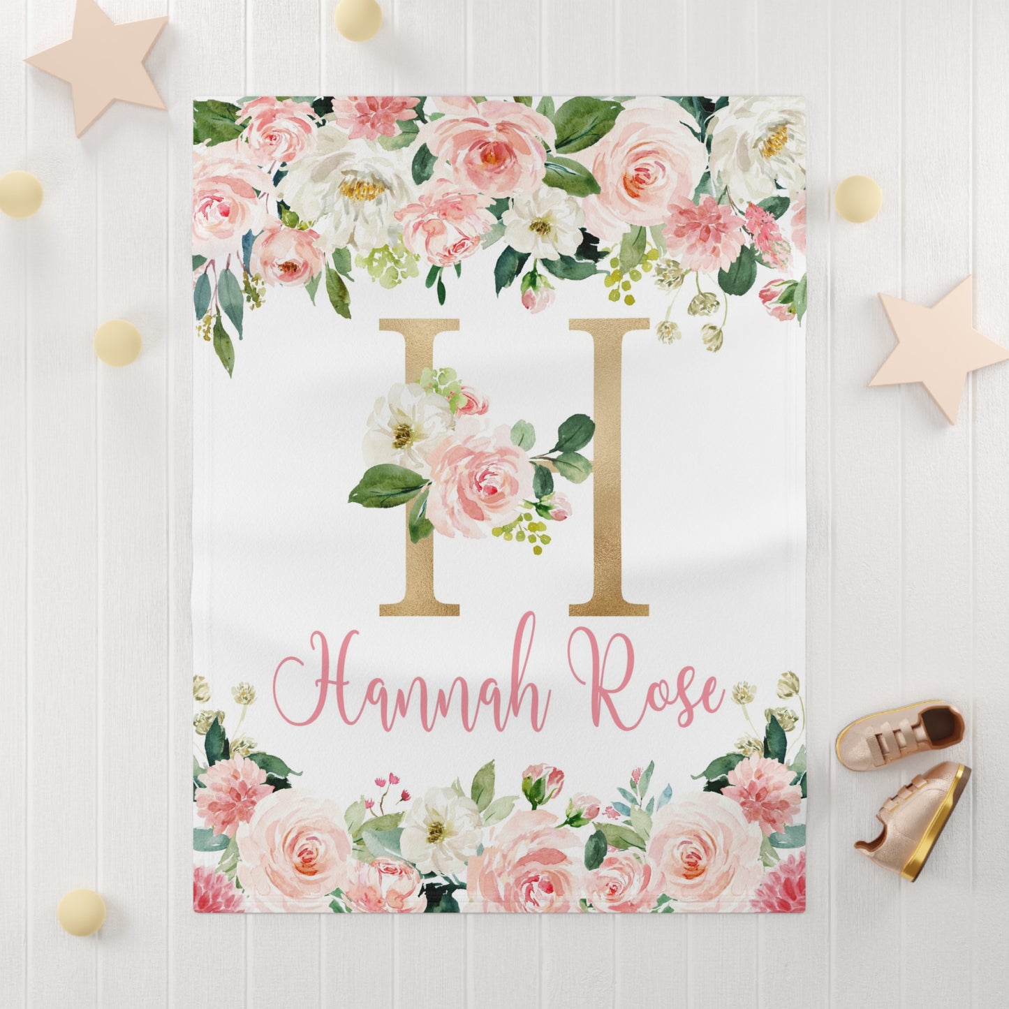 Blush Pink Gold Floral Blanket