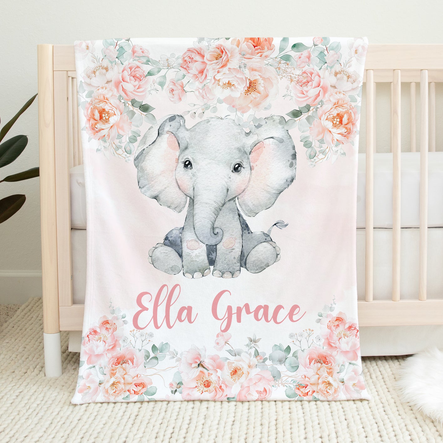 Elephant Floral Blanket