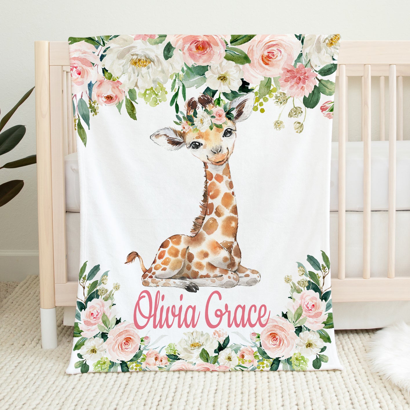 Giraffe Floral Blanket
