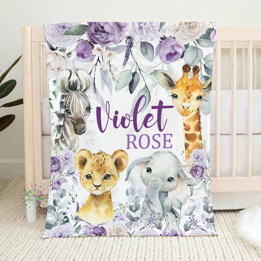 animals purple floral blanket