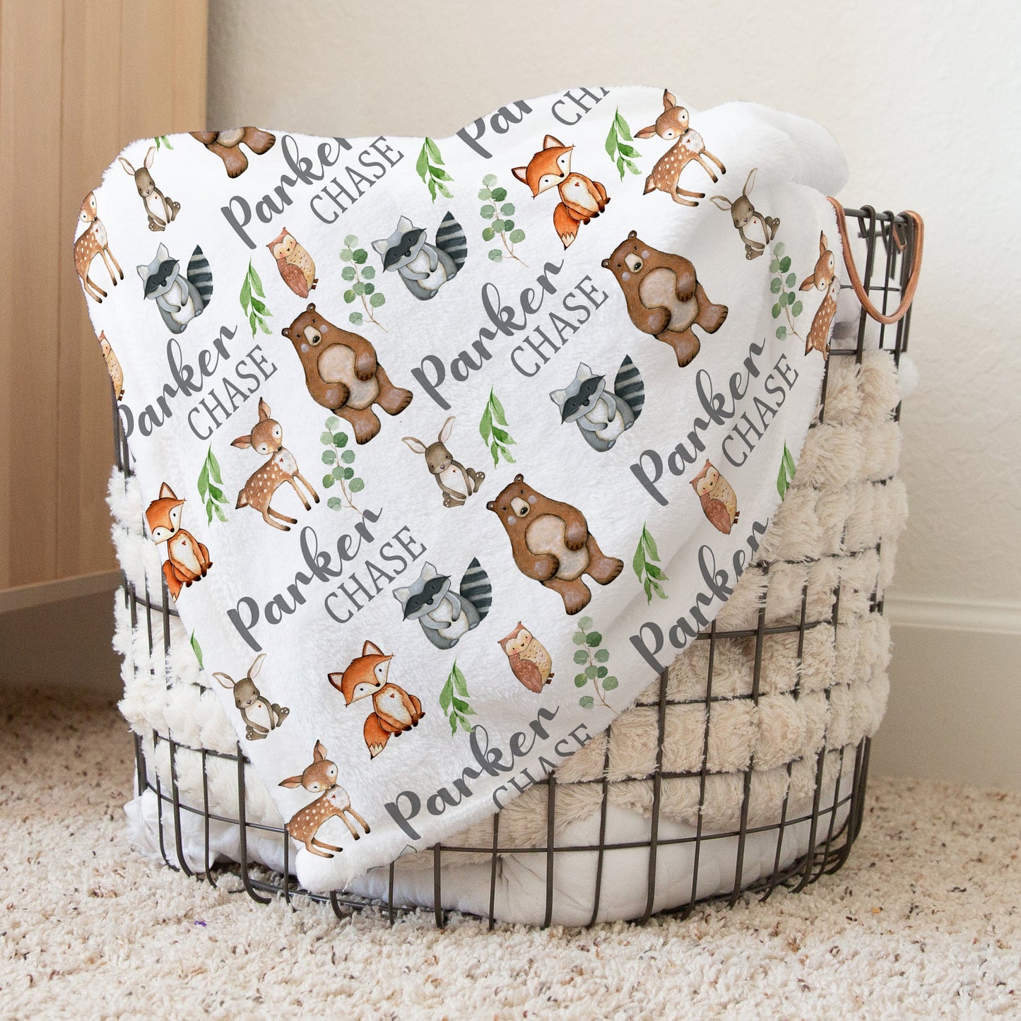 Woodland Blanket, Baby Blanket, Personalized Baby Boy Blanket, Custon Name Woodland
