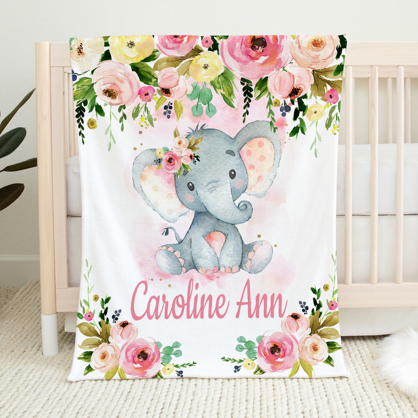 Elephant Floral Blanket