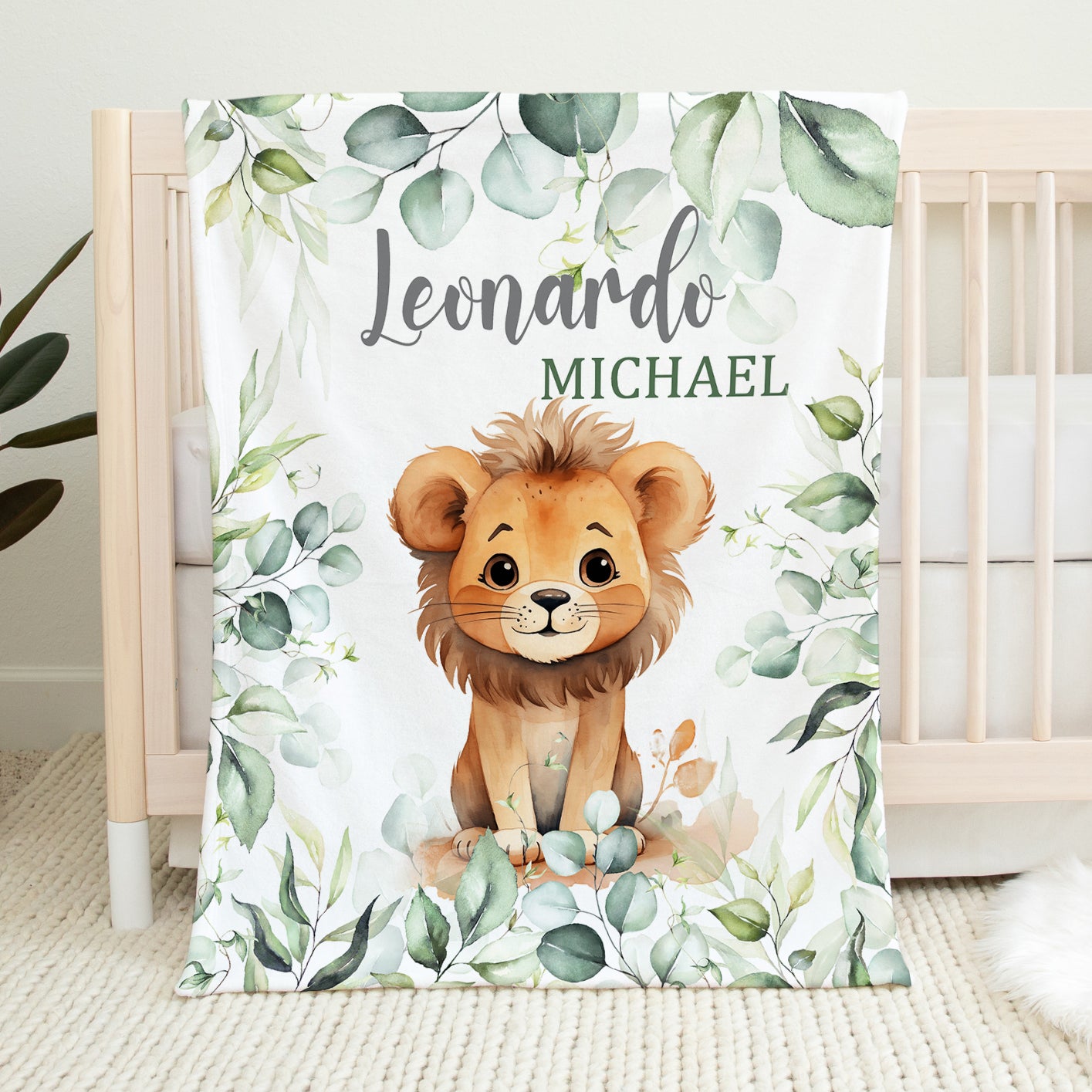Personalized Lion Baby Boy Blanket 