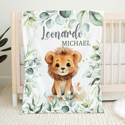 Personalized Lion Baby Boy Blanket 