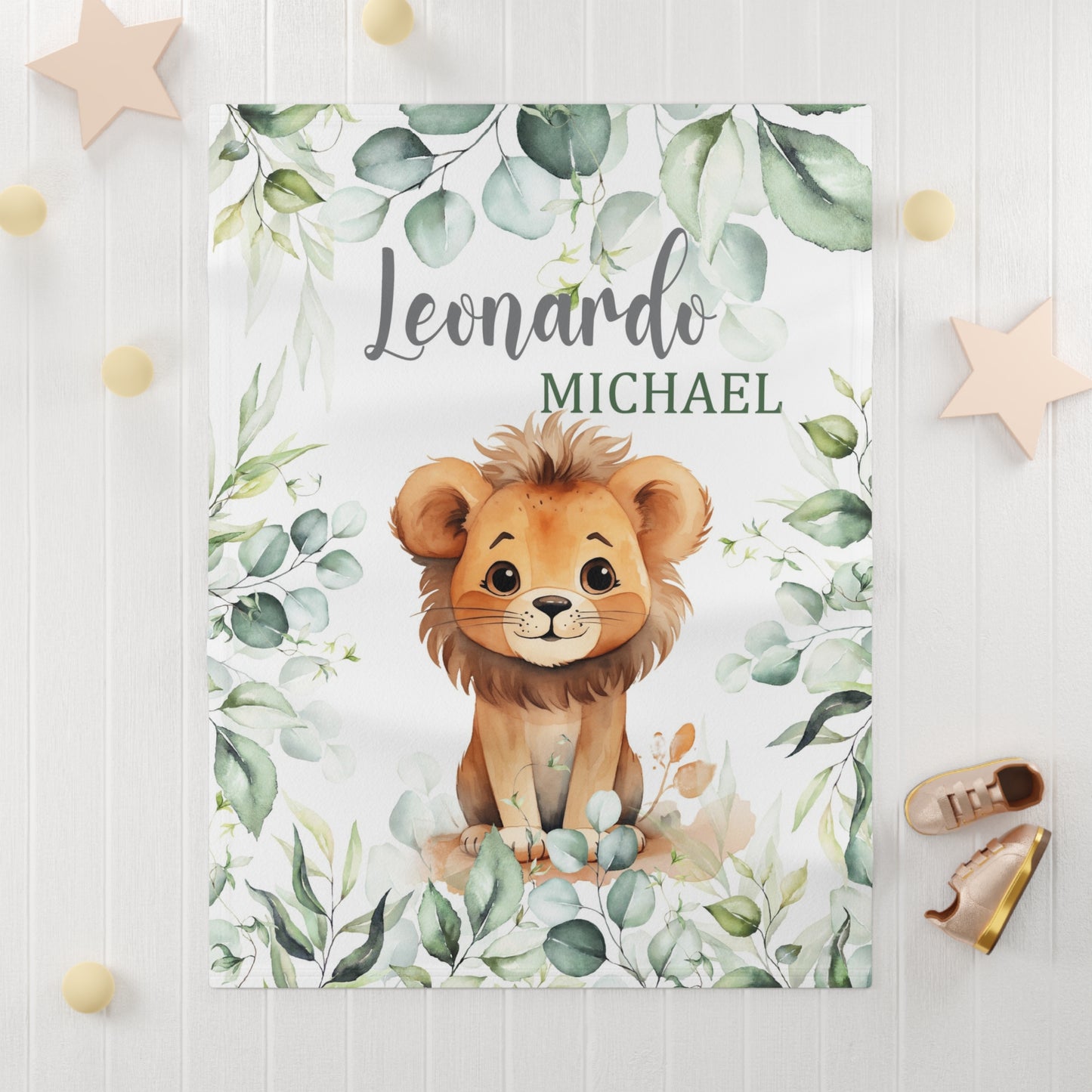 Personalized Lion Baby Boy Blanket 
