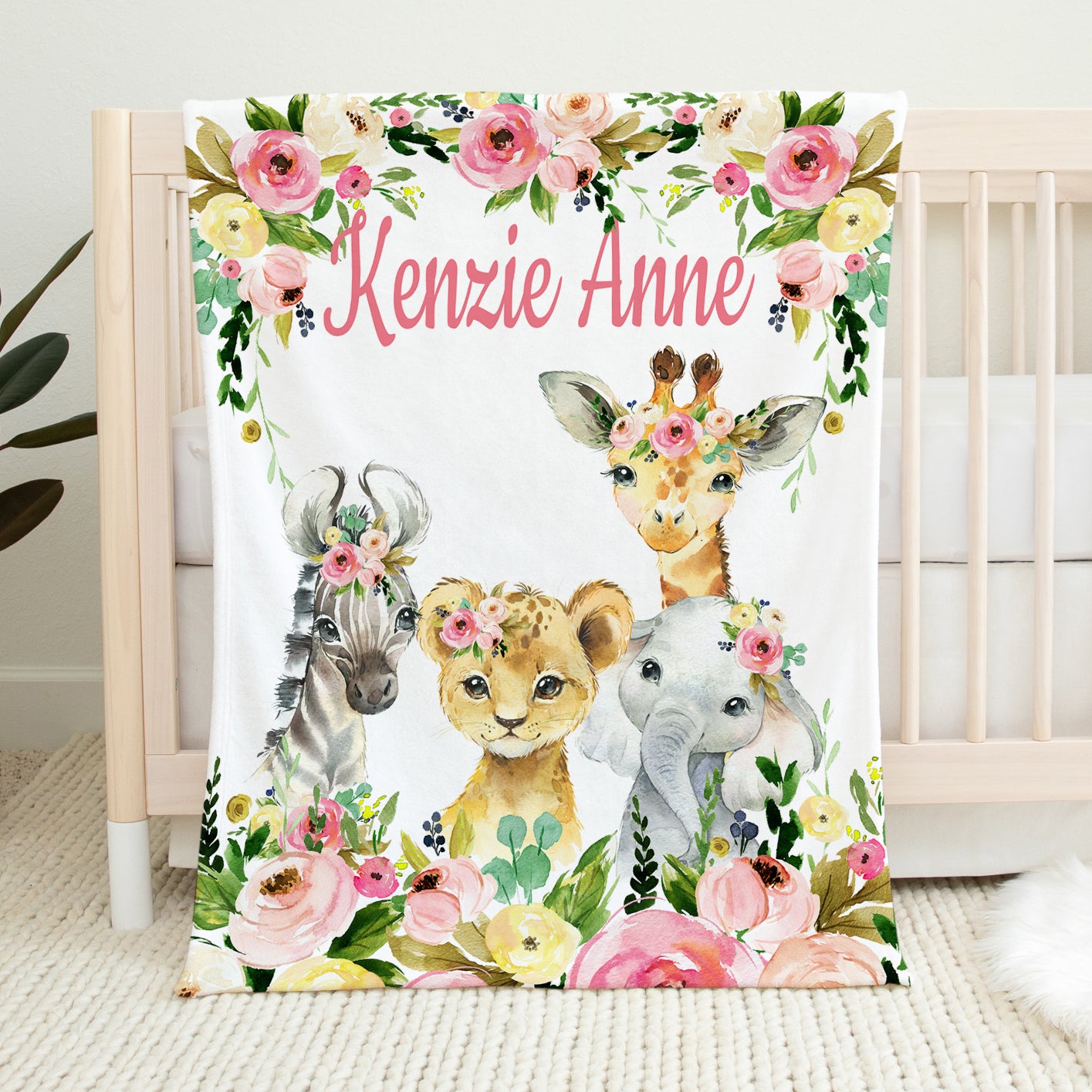 Safari Animals Baby Girl Blanket 