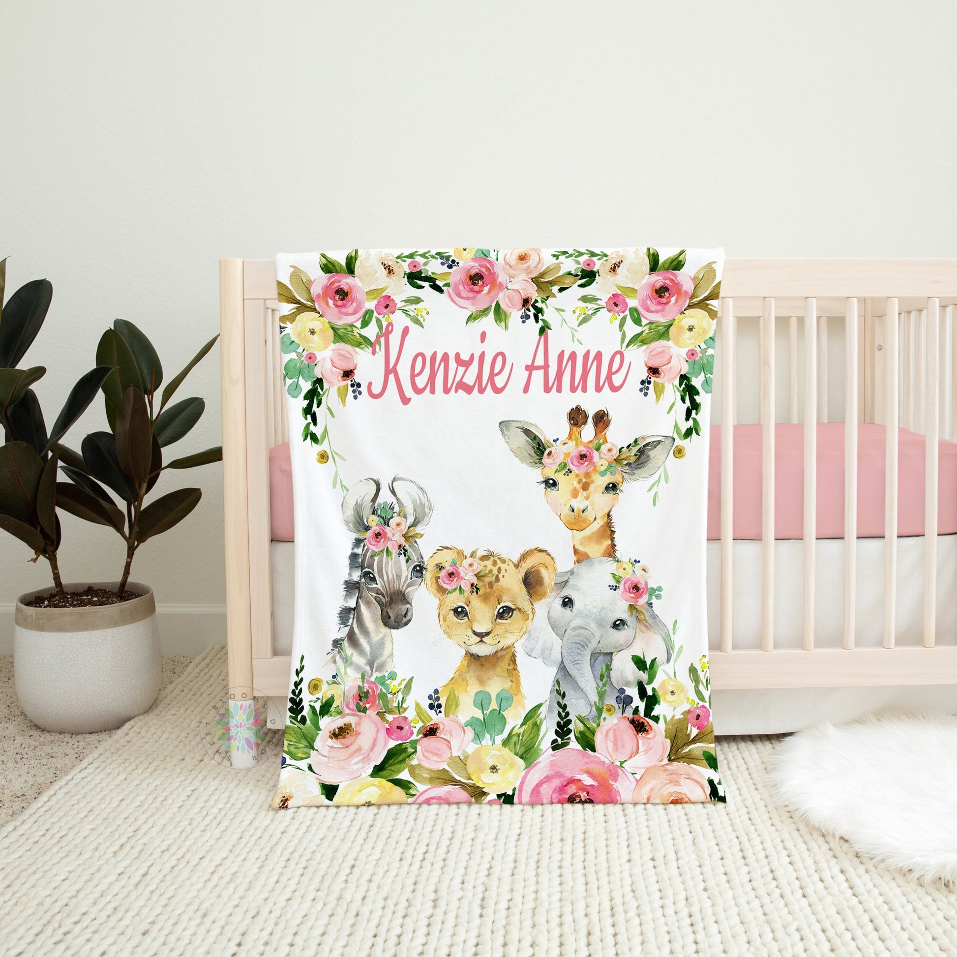 Safari Animals Baby Girl Blanket 