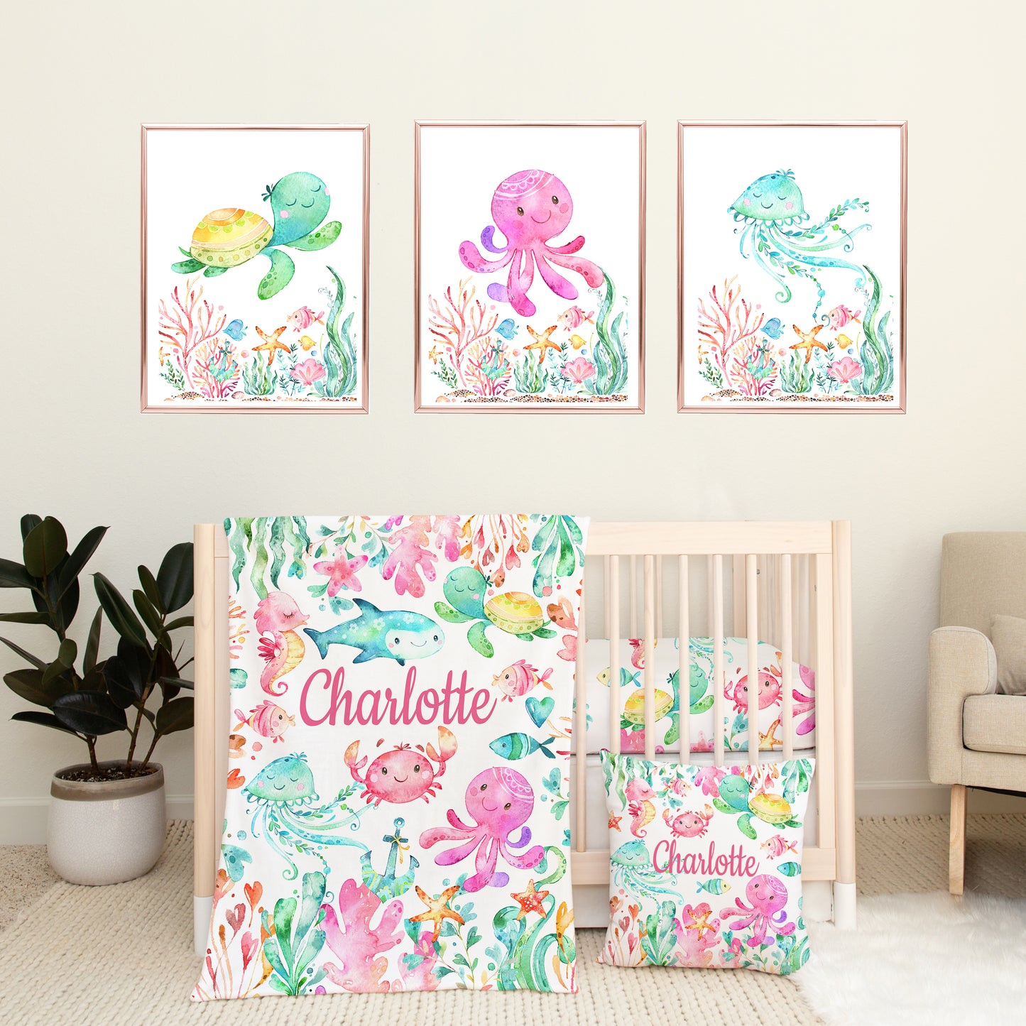 Sea Animals Baby Girl Nursery Crib Bedding Set