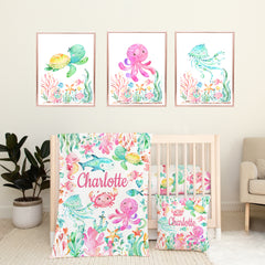 Sea Animals Baby Girl Nursery Crib Bedding Set