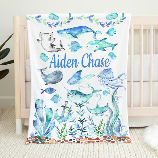 Personalized Sea Animals Under The Sea Baby Blanket