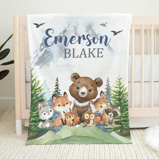 Personalized Woodland Animals Blanket Mountains