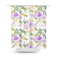 Purple Lavender Floral Shower Curtain, Bath Mat