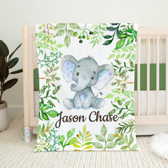 Elephant Baby Boy Name Blanket Green Leaves Personalized Elephant Baby Boy Blanket Monogram Name Custom Blanket Baby Shower Gift B815 Sweet Blooms Design Co