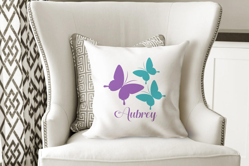 Butterfly Throw Pillow Butterfly Nursery Decor Butterfly Room Decor Purple Teal Aqua Cushion Girl Room Decor Monogram Butterflies Girl Room