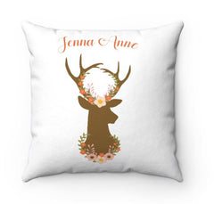 Deer Throw Pillow Woodland Pillow Deer Antler Girl Bedroom Decor Floral Deer Nursery Decor Deer Monogram Nursery Decor Deer Baby Shower