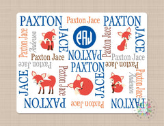 Fox Baby Blanket Woodland Baby Blanket Fox Monogram Baby Blanket Navy Blue Orange Gray Blanket Baby Bedding Woodland Baby Shower Gift 115