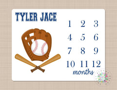 Baseball Milestone Baby Boy Monthly Growth Tracker Monogram Baby Blanket Sports Blanket Baby Bedding Baby Shower Gift Nursery  Decor B130