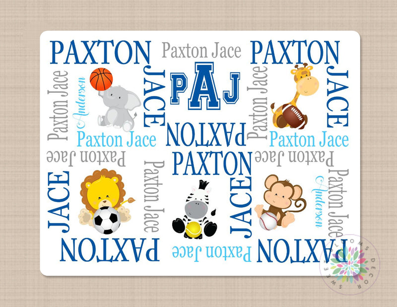 Personalized Safari Animals Baby Name Blanket Sports Monogram Baby Blanket Elephant Lion Monkey Giraffe Blanket Baby Future All Star B142