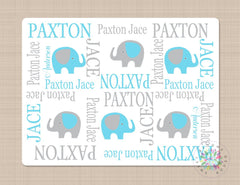 Personalized Elephant Name Blanket Light Blue Gray Baby Boy Monogram Blanket Elephant Baby Shower Gift Decor Nursery Bedding Decor B155