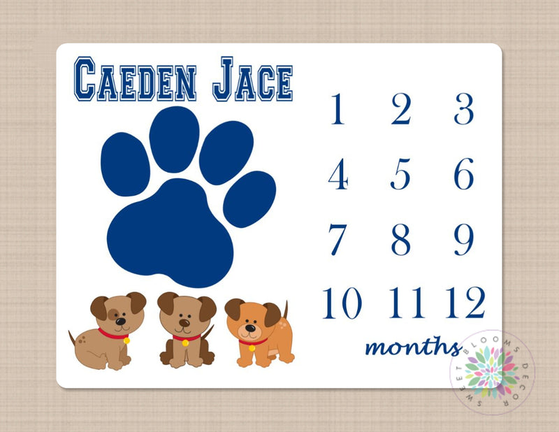 Puppy Milestone Blanket Dog Baby Blanket Puppy Monogram Puppy Dog Personalized Growth Tracker Monthly Blanket Paws Baby Shower Gift  B175