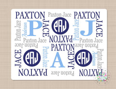 Personalized Baby Boy Blanket Monogrammed Blanket Navy Blue Gray Baby Name Blanket Receiving Blanket Custom Boy Blanket Newborn Baby B204
