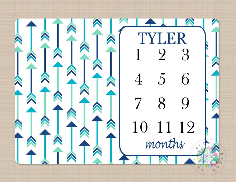 Arrows Milestone Blanket Arrows Navy Blue Monthly Personalized Woodland Arrows Months Baby Name Monthly Growth Tracker Baby Shower Gift B211