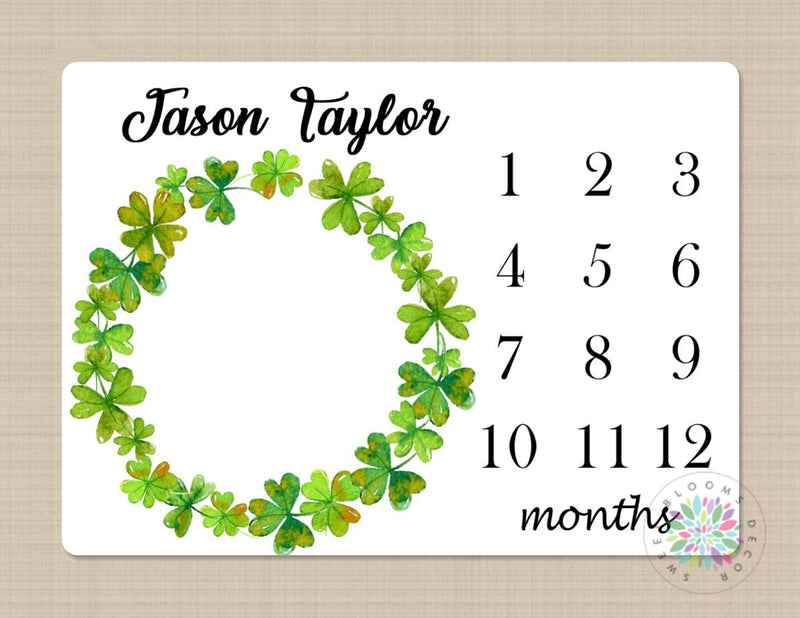 Milestone Blanket Shamrocks Boy Monthly Growth Tracker St Patricks Day Monthly Baby Blanket Irish Wreath Name Boy Nursery Decor Gift B338