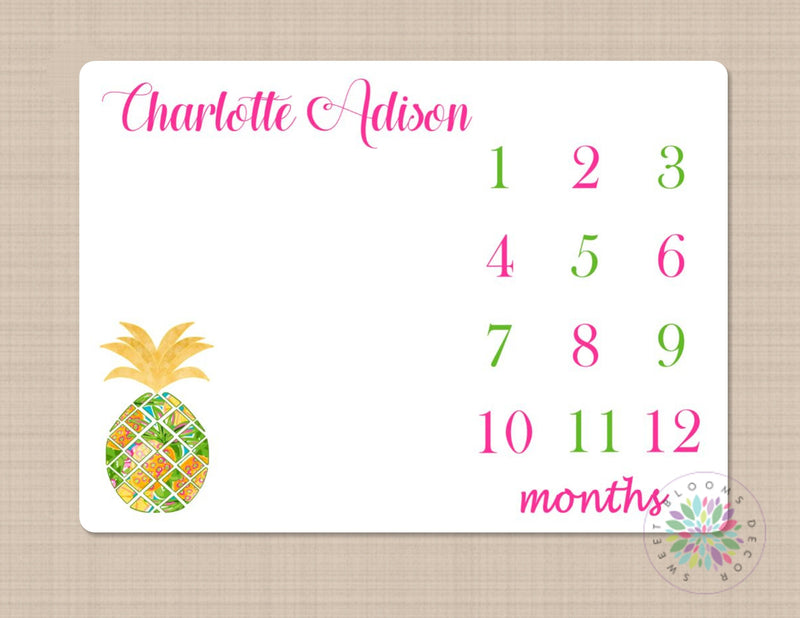 Pineapple Milestone Blanket Monthly Growth Tracker Pink Green Newborn Baby Girl  Bedding Nurery Decor Blanket Baby Shower Gift B407