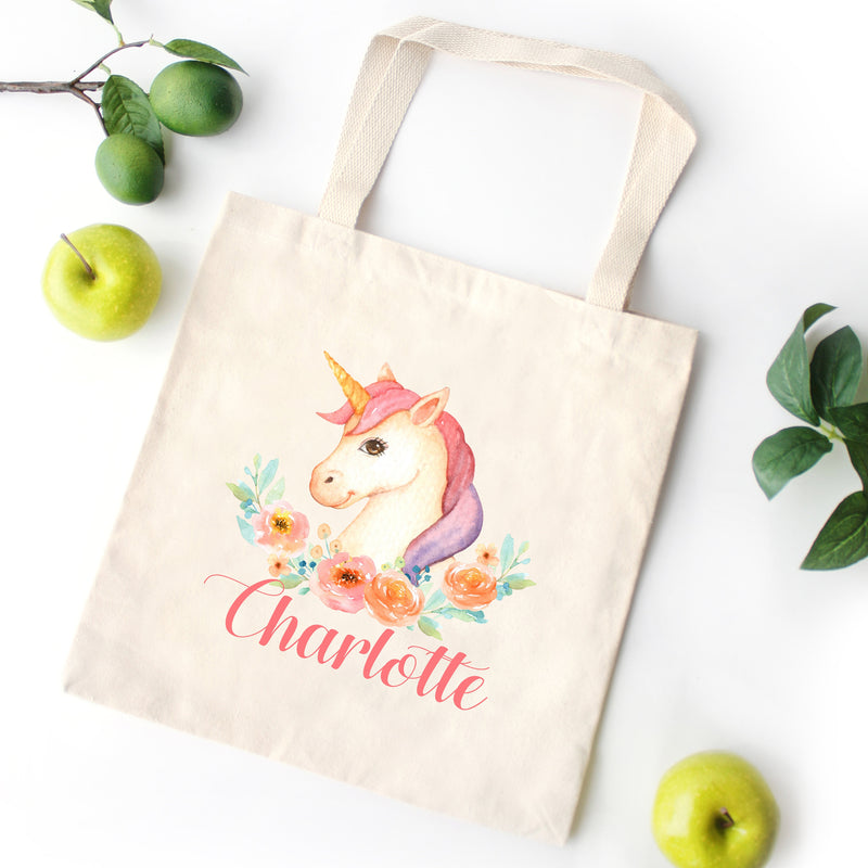 Unicorn TOTE BAG Personalized Kids Canvas School Bag Custom Preschool Daycare Toddler Girl Beach Tote Bag Birthday Gift Library  T112