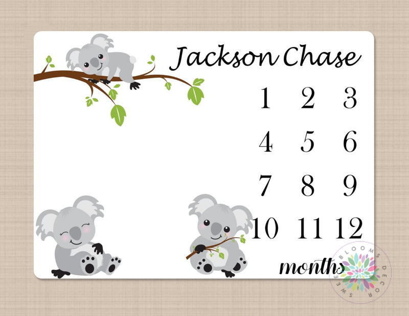 Koala Milestone Blanket Monthly Growth Tracker Baby Shower Gift Newborn Personalized Monthly Baby Boy Nursery Decor Baby Shower Gift B519