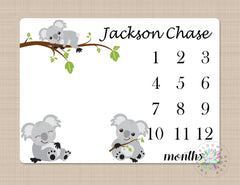 Koala Milestone Blanket Monthly Growth Tracker Baby Shower Gift Newborn Personalized Monthly Baby Boy Nursery Decor Baby Shower Gift B519