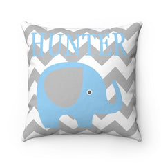 Elephant Nursery Throw Pillow Light Baby Blue Gray Chevron Elephants Baby Room Decor Elephant Baby Shower Gift Decorative Name Pillow 157