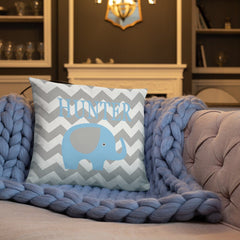 Elephant Nursery Throw Pillow Light Baby Blue Gray Chevron Elephants Baby Room Decor Elephant Baby Shower Gift Decorative Name Pillow 157