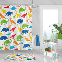 Dinosaur Shower Curtain Dinosaur Bathroom Decor Kids Shower Curtain Boy Girl Bath Mat Towel Bathroom Decor Red Blue Orange Green S126