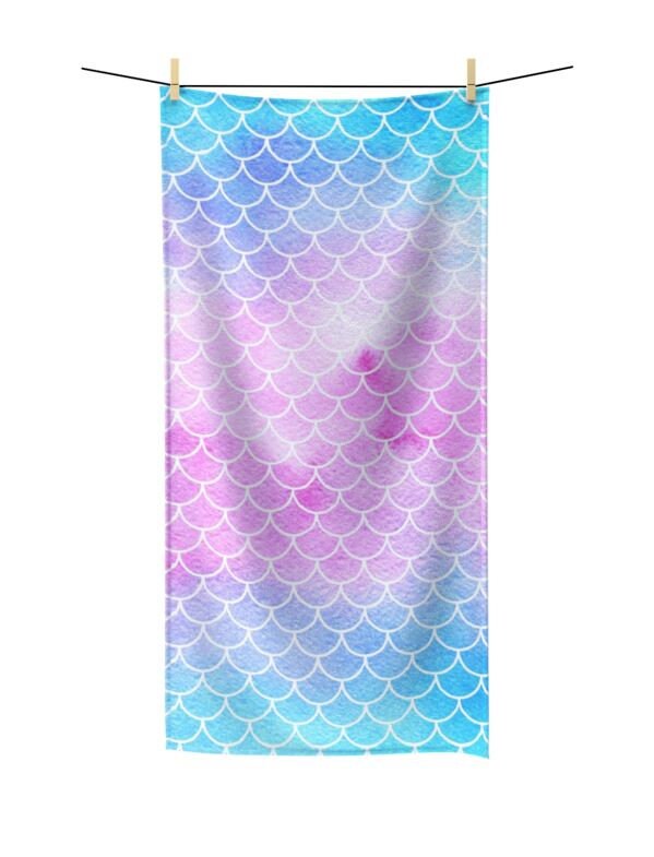 Mermaid Shower Curtain Watercolor Mermaid Scales Pink Teal Blue Purple Pastel Colors Girl Bathroom Curtain Bath Mat Modern S125