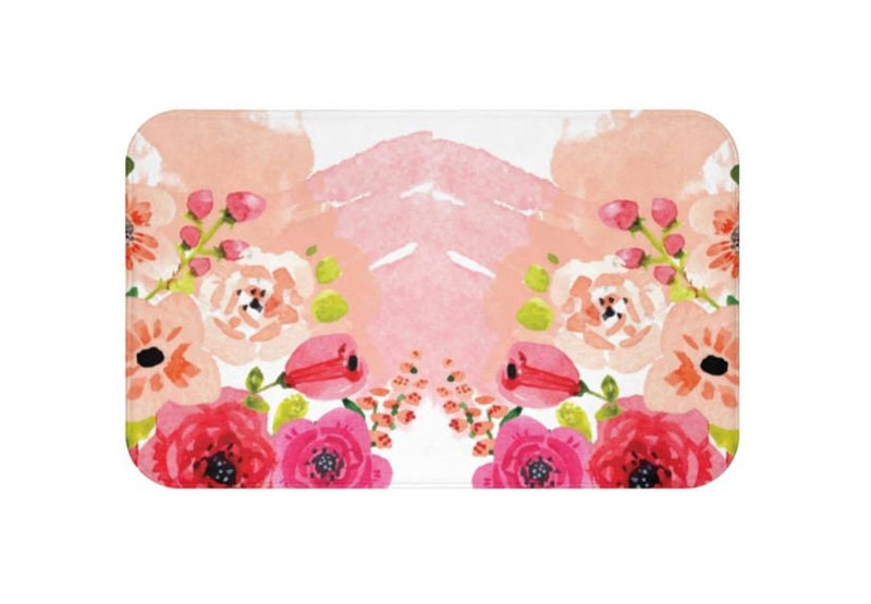 Floral Shower Curtain Watercolor Pink Peach Red Flowers Girl Bathroom Curtain Bath Mat Towel Modern Shower Curtain Guest Bathroom S128