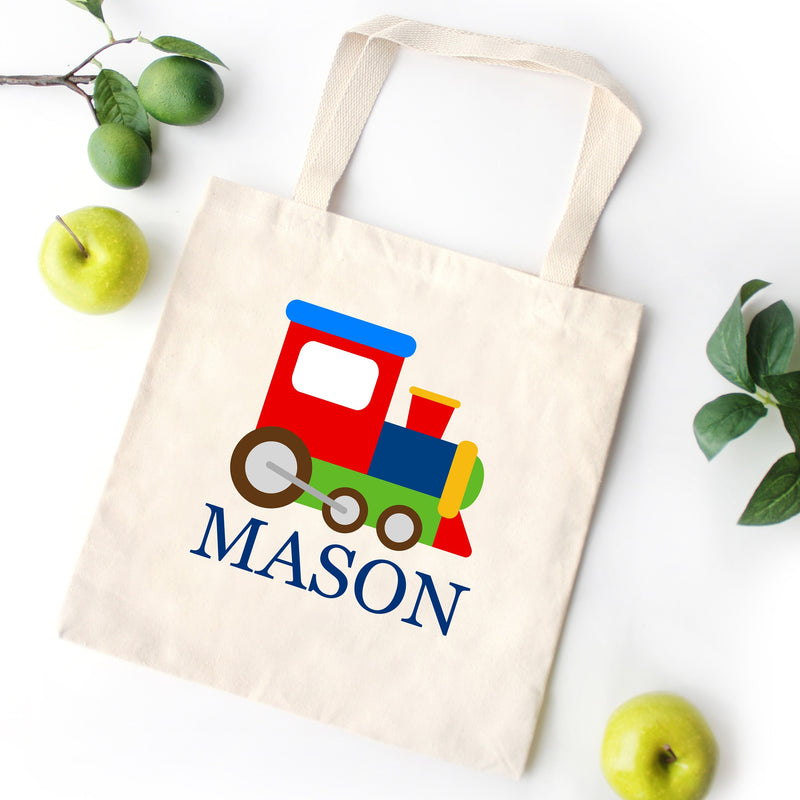 Train Tote Bag Fireman Personalized Kids Canvas School Bag Custom Preschool Daycare Toddler Beach Tote Bag Birthday Gift LibraryT110