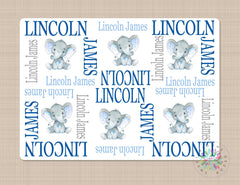 Elephant Baby Blanket Navy Blue Gray Personalized Elephant Baby Boy Blanket Monogram Name Custom Blanket Baby Shower Gift Photo Prop B533