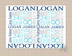 Personalized Baby Boy Name Blanket Birth Announcement Navy Blue Gray Birth Stats Custom Name Newborn Monogrammed Baby Shower Gift  B511