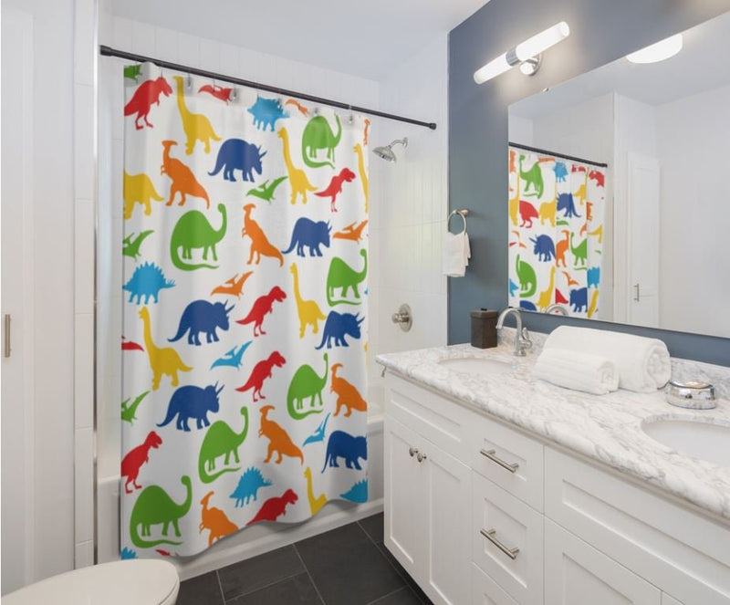 Dinosaur Shower Curtain Dinosaur Bathroom Decor Kids Shower Curtain Boy Girl Bath Mat Towel Bathroom Decor Red Blue Orange Green S126