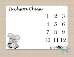 Koala Milestone Blanket Monthly Growth Tracker Baby Shower Gift Newborn Personalized Monthly Baby Boy Nursery Decor Baby Shower Gift B518