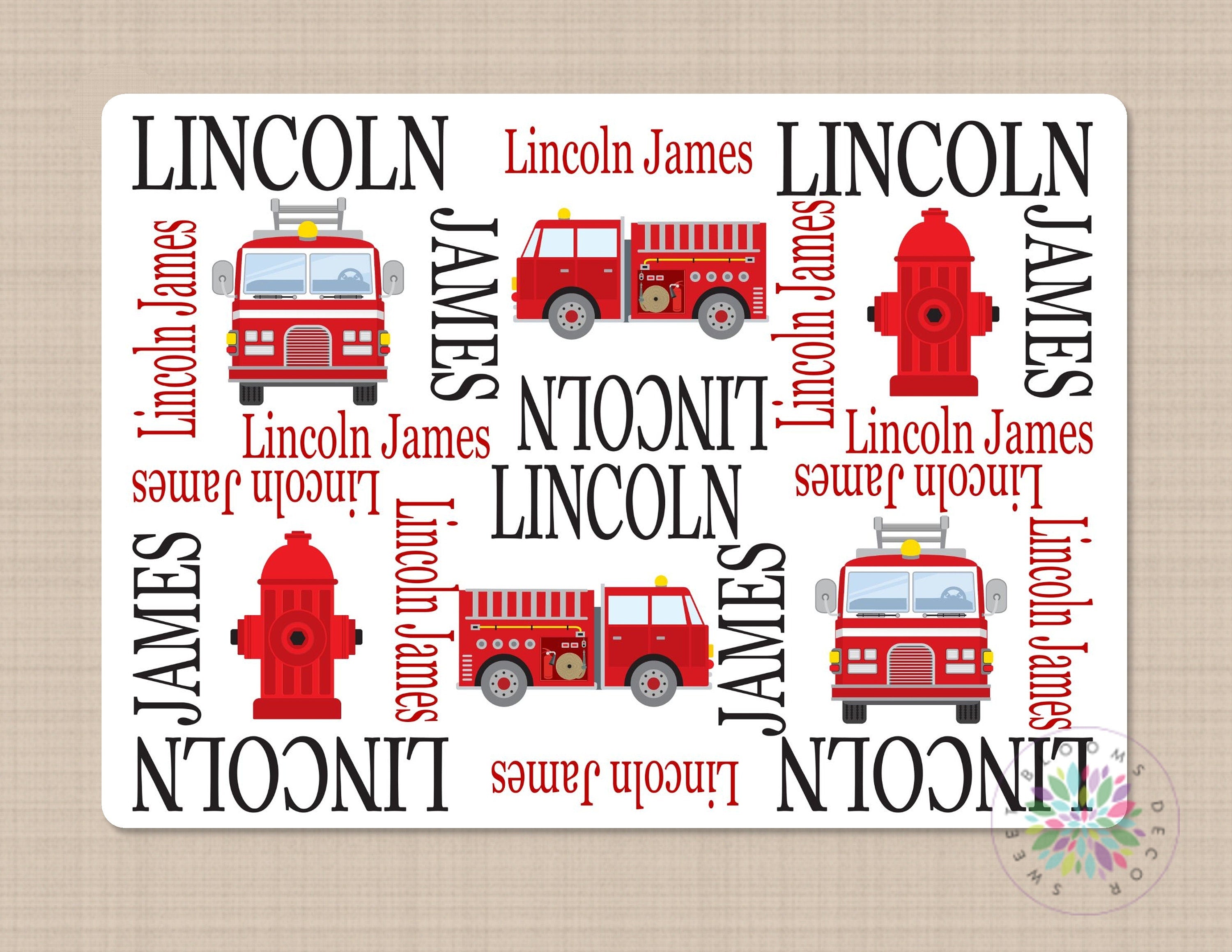 Firetruck Name blanket Baby Boy Firefighter Personalized blanket Firem Sweet Blooms Design Co