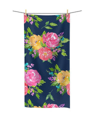 Floral Shower Curtain Watercolor Pink Navy Blue Yellow Flowers Girl Bathroom Bath Mat Towel Modern Shower Curtain Guest Bathroom S130