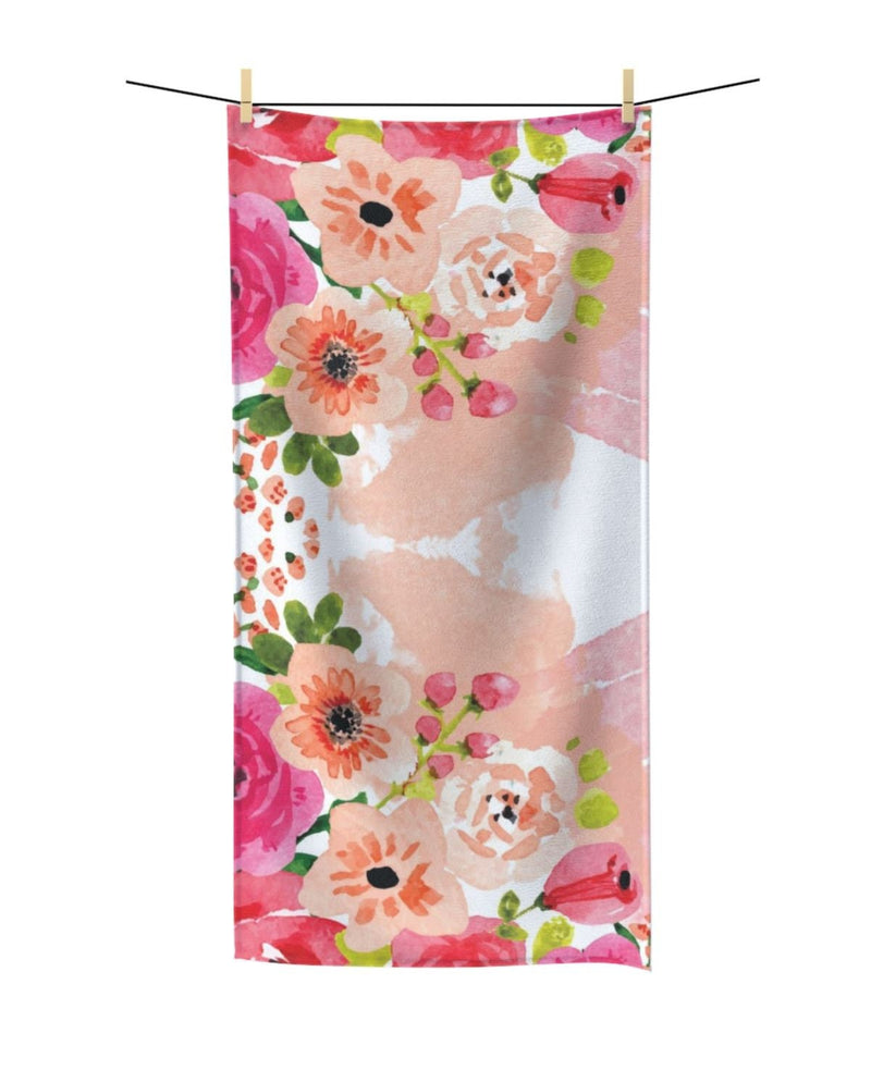 Floral Shower Curtain Watercolor Pink Peach Red Flowers Girl Bathroom Curtain Bath Mat Towel Modern Shower Curtain Guest Bathroom S128