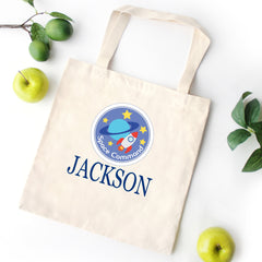 Rocket Space Tote Bag Personalized Kids Canvas School Bag Custom Preschool Daycare Toddler Beach Totebag Birthday Gift Library T129